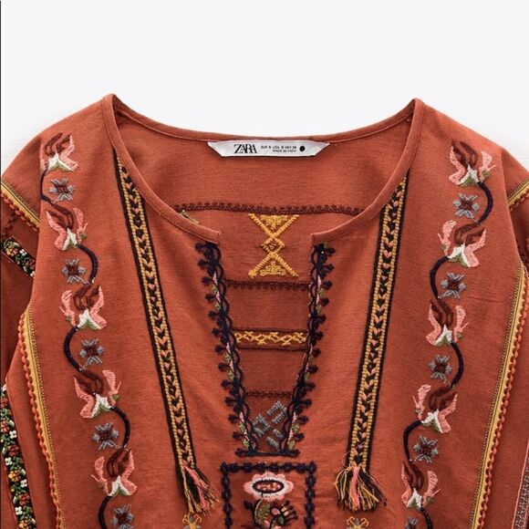 Zara Embroidered Linen Blend Shirt Top - Picture 9 of 10